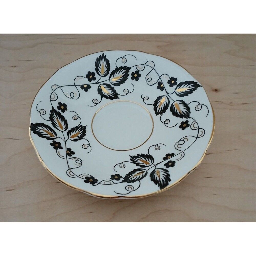 Clarence Bone China Small Floral Leaf Teacup Plate Gold Trim Made in England 5.5
